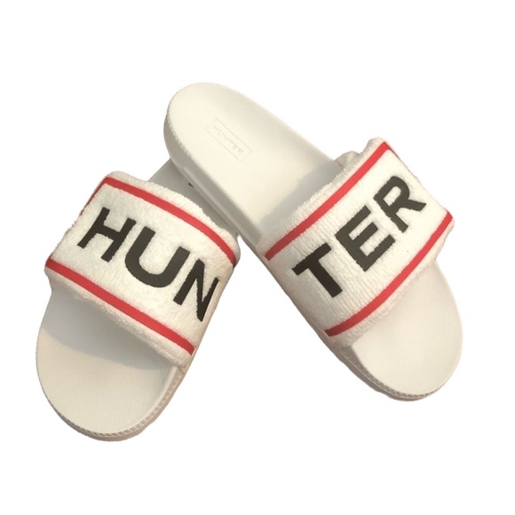 Hunter Terry Cloth Slides Sandals Slip On Logo Beach Rain Boots Brand - Picture 9 of 11